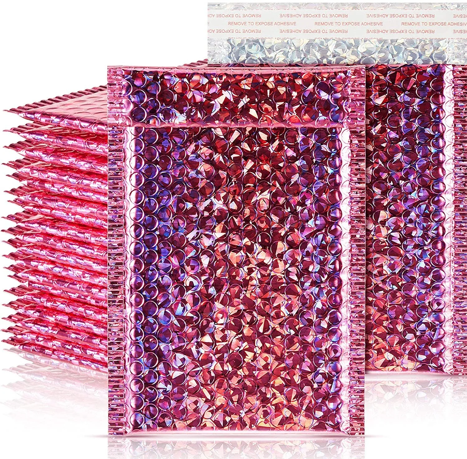 Hot Selling Aluminum Foil 10.5 X 15 Pink Holographic Laser Bubble Mailers