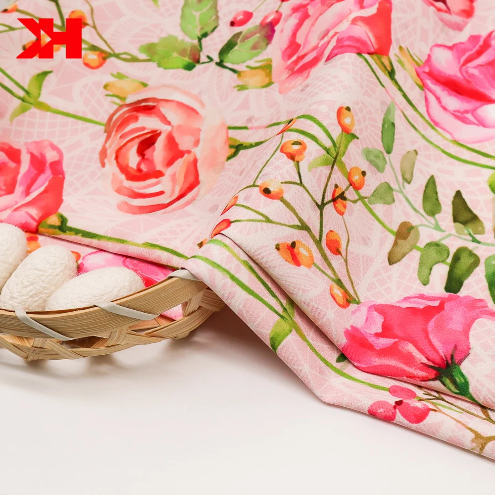 Kahn New Products duchess polyester satin fabric best quality printed hawaiian fabric For Dress