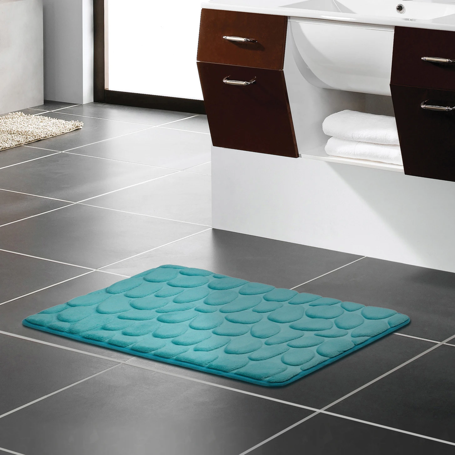 
Microfiber Stone-shaped embossed floor mat Coral velvet fabric slow rebound absorbent memory foam anti-skid bath mat 