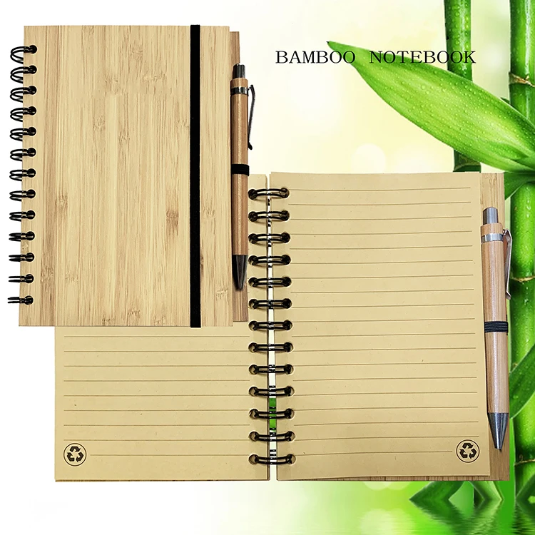 Nature Wood Eco Office School Gift set Custom Printing Personalized Wooden Notebook Laser Engraved