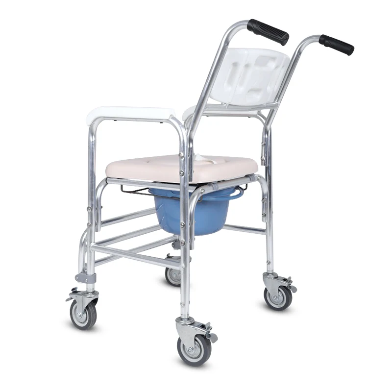 Chinese Manufacturer Aluminum Folding Commode Toilet Chair For Elderly With wheels and footstep