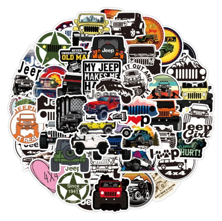 50PCS Car Motor Bottle Stickers Set PVC Adhesive Graffiti Sticker Pack Jeep Vehicle Cross Country Camping Sticker Travelling