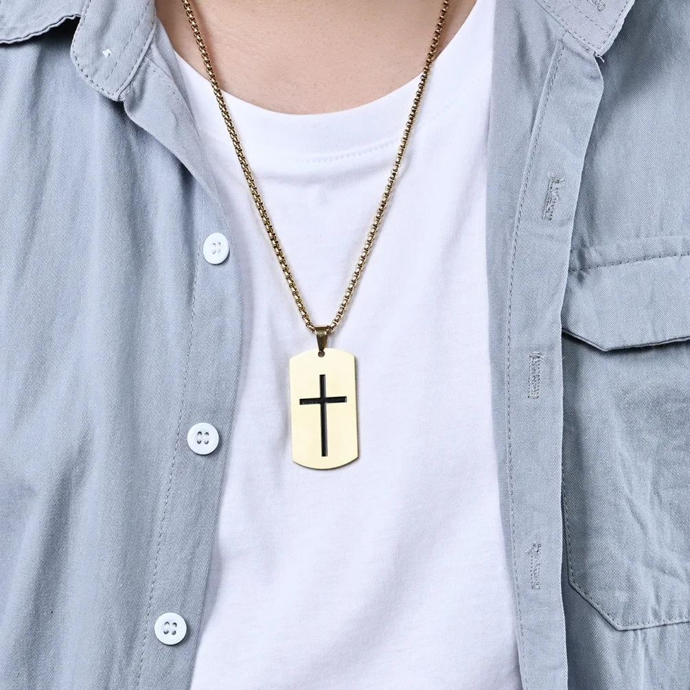 Manufacturer Wholesale Stainless Steel Cross Hang Tag Necklace Basical Style Engraved Cross Pendant