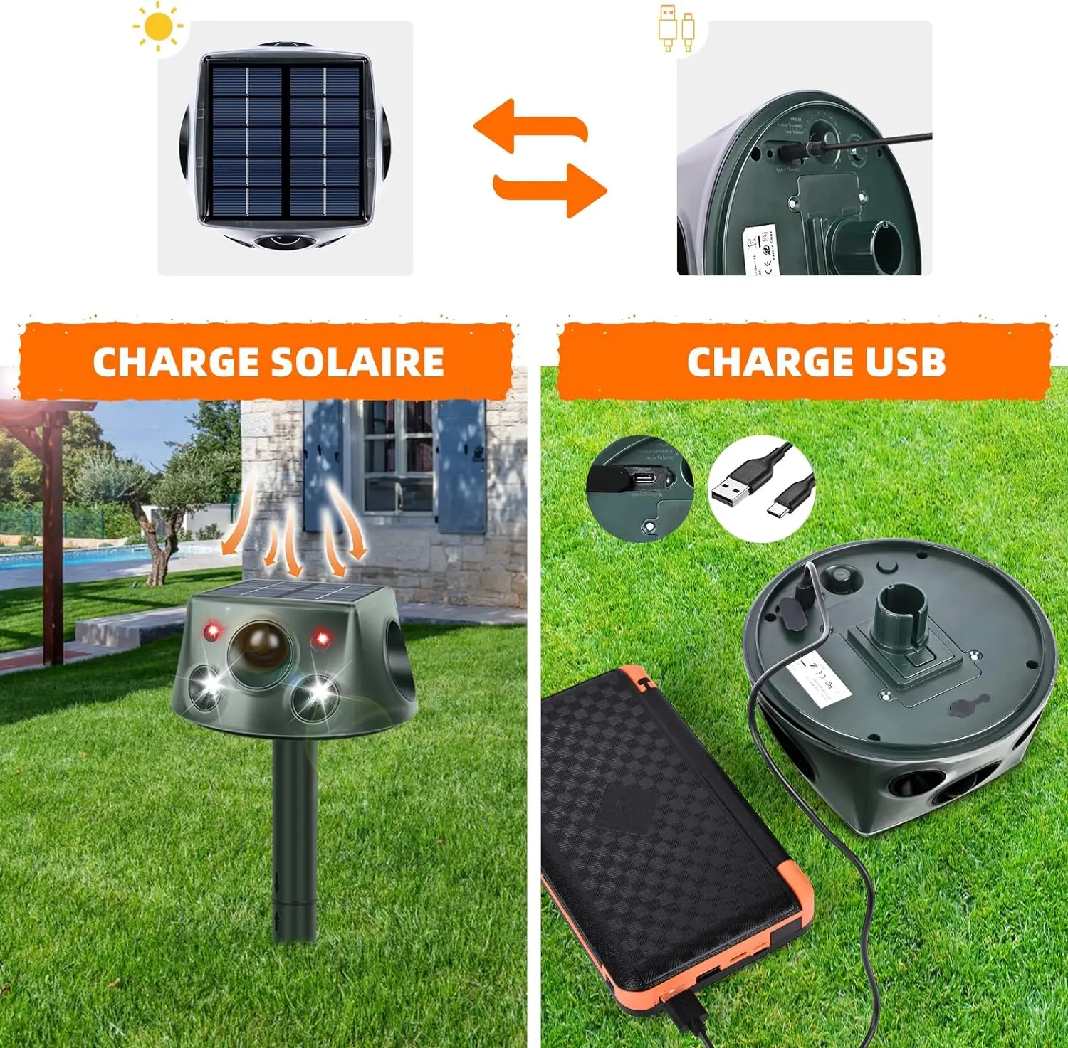 Saizjek Top Sale High Effective Wild Animal Repeller 4PIR Sensor High Sensitive to Repel Cat Deer Monkey fox wolf snake mole