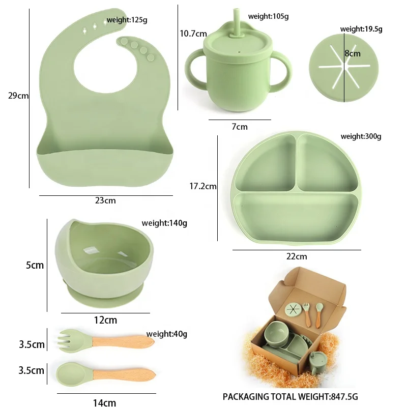 Лидер продаж amazon 2022, детские товары, набор тарелок, ложка, силиконовый набор для кормления ребенка, набор силиконовых чашек