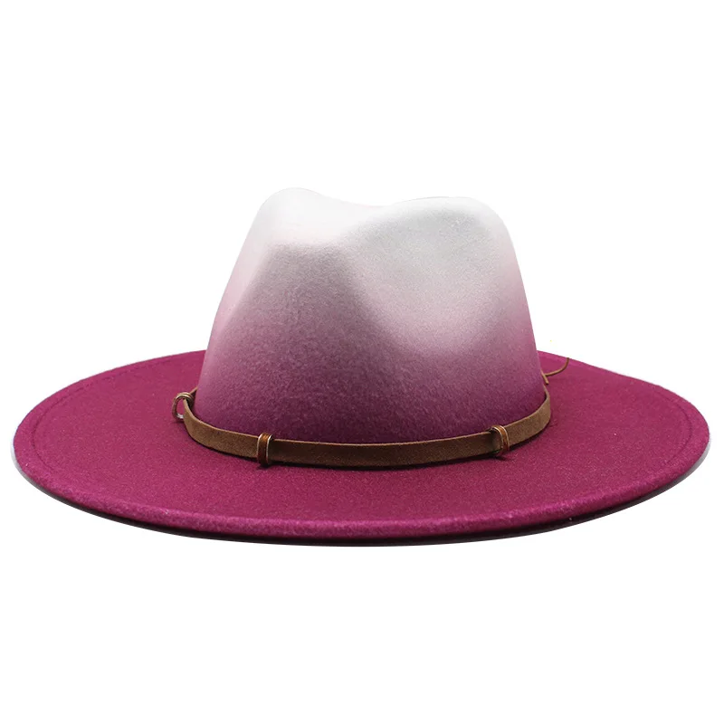 Твидовая шляпа с большими полями для мужчин и женщин, модная Панама с градиентными красками из фетра, для джаза