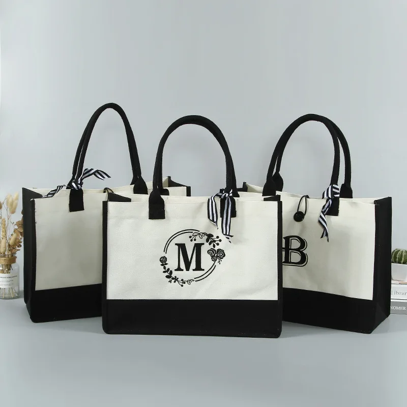 Cotton canvas bag custom tote shopping bag tote bag with different alphabet