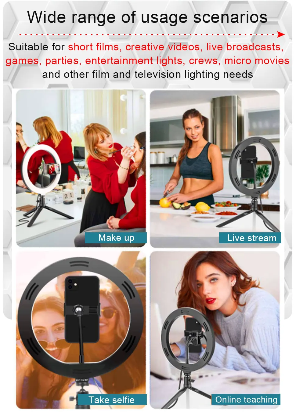  10 дюймов кольцевой осветитель на светодиодах (LED) для селфи заполняющий свет с штатив-Трипод стойка прямая трансляция лица макияж Tiktok держателем сотового телефона