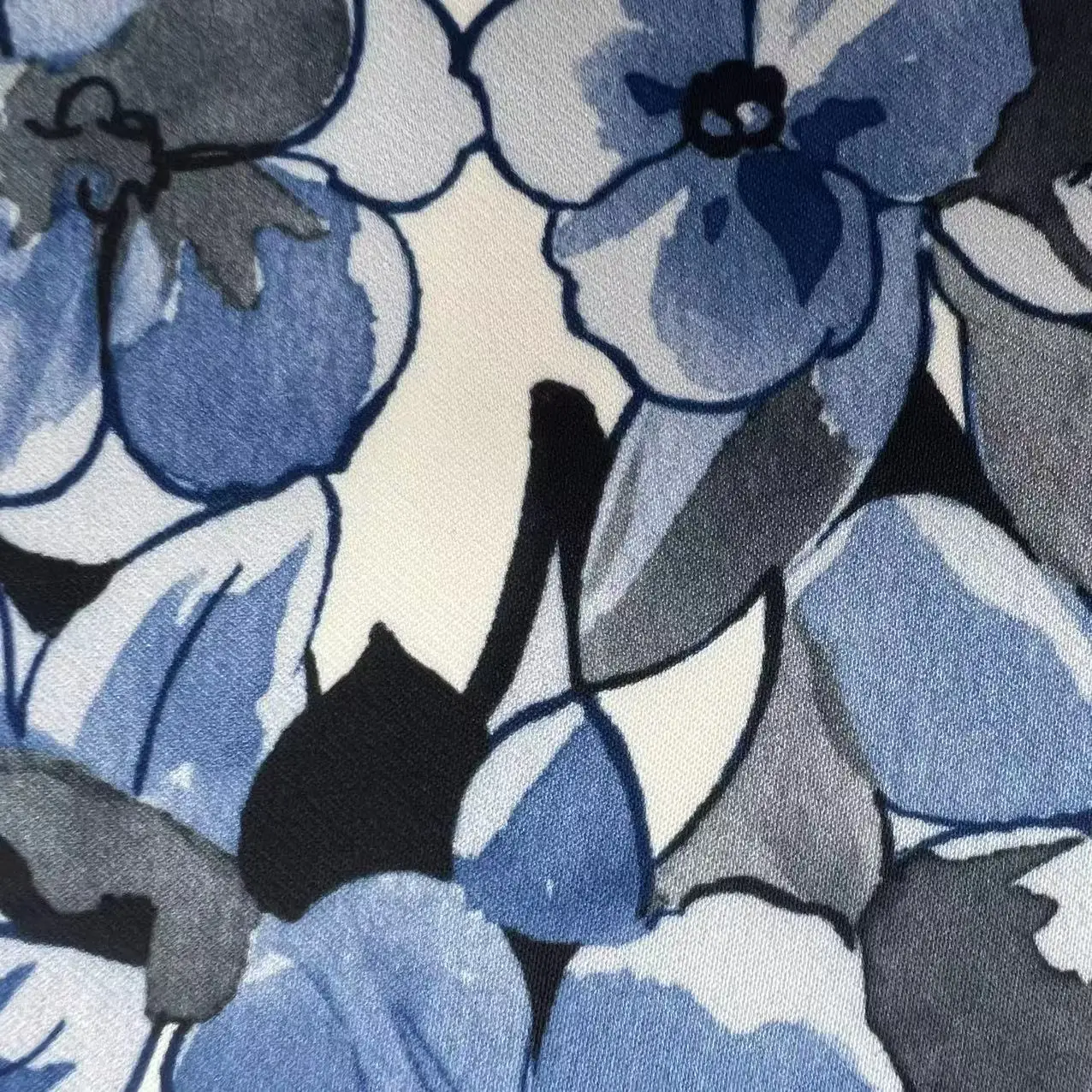 latest blue big florals Designs dresses fabric 250gsm100%polyester twill woven faux acetate satin printed Fabrics For bags dress