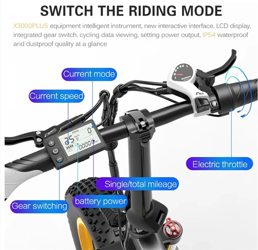 
LANKELEISI X3000PLUS 20-inch electric fat bicycle 48v1000w electric bicycle, equipped with 13ah Samsung lithium battery 