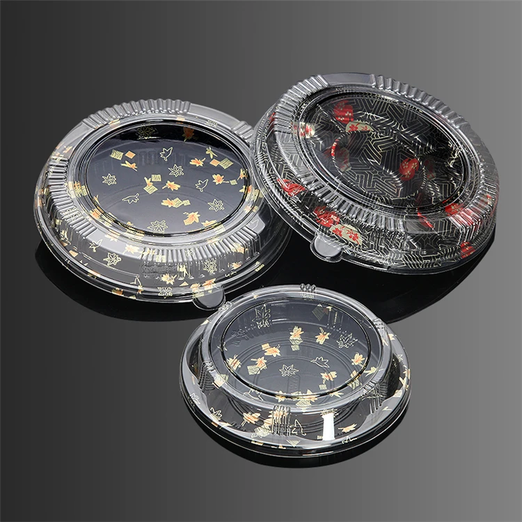 Wholesale Eco-products Renewable Round Plastic Sushi Containers With Lid Customized Take Out Plastic  Sushi Box