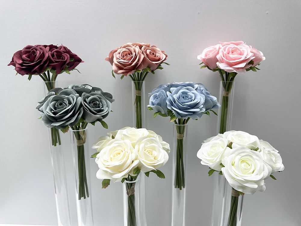 Classic Silk Brides Bouquet Wedding Rose Flower Holding Bouquet Dusty Blue Rose Floral Bouquet Wedding Decoration