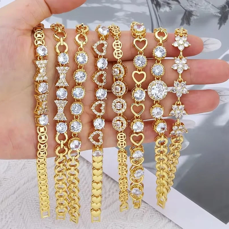 JXX cheap price brass fashion wholesale zirconia gold plated bracelet jewelry for women new model