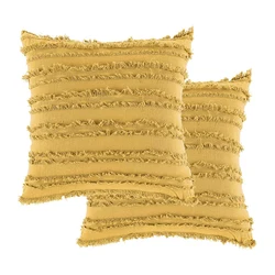 Monad Amazon Set of 2 18x18 inch Solid Boho Ethnic Tassel  Decorative Square Cotton Linen Throw Pillow Cushion Cover For Sofa