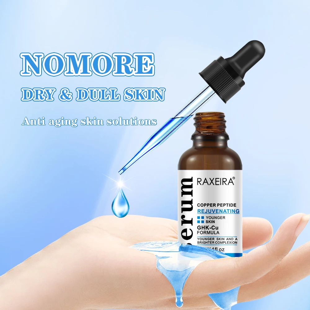 Private Label Hyaluronic Acid Serum With Copper Peptides Face Serum Skin Care Anti Aging OEM Collagen Blue Copper Peptide Serum