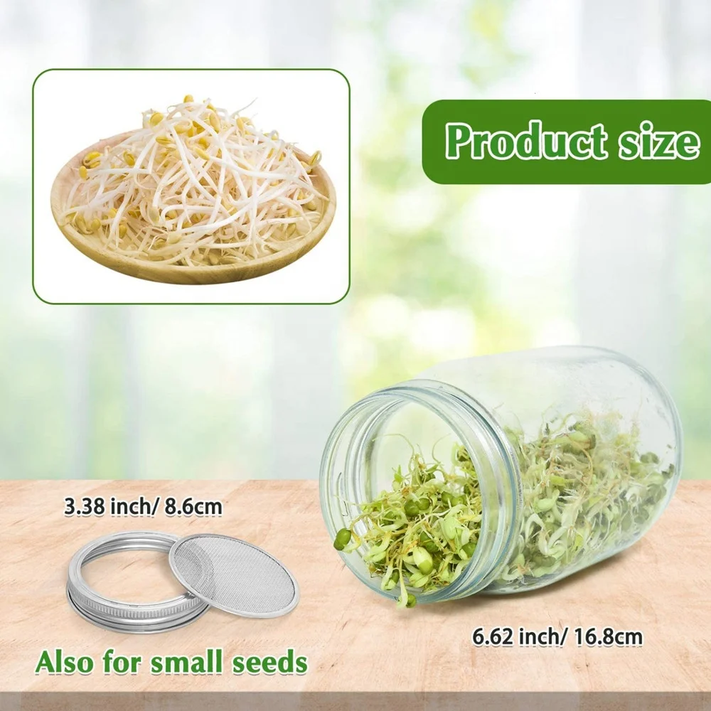Wide Mouth Sprouting Jars with Screen Lids Stands and Trays