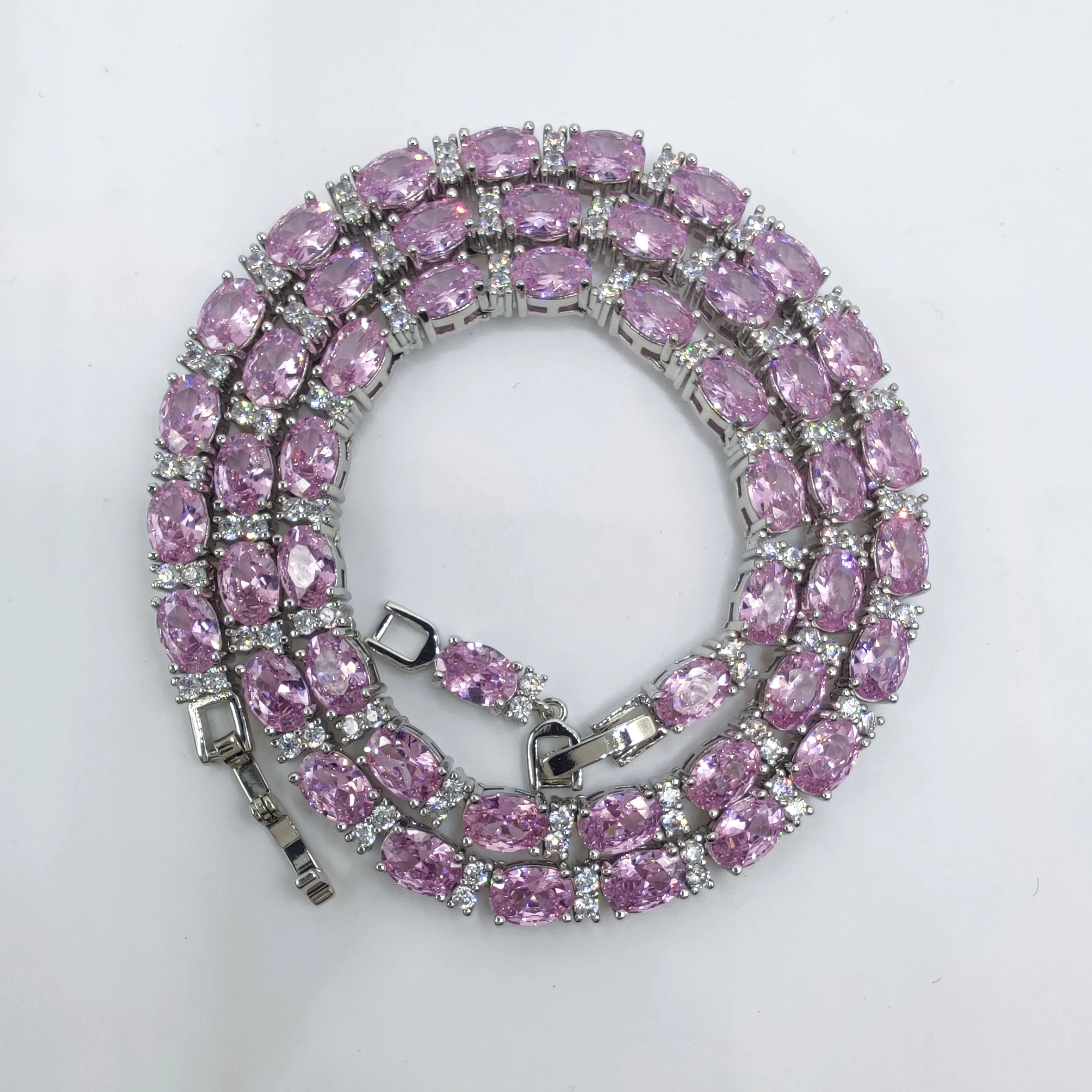 Valentine Day Gift Anniversary Birthday Wedding Necklace Love Kisses Oval Cut Zircon Crystal Pink Blue Green Red Ruby Necklace