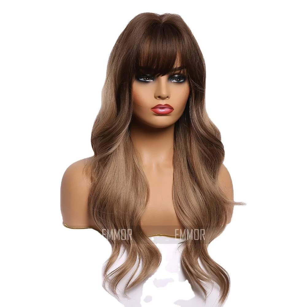 Popular Artificial Wigs In Europe And America Black Brown Straight Bangs With Long Curly Hair For Women Synthetic Wig