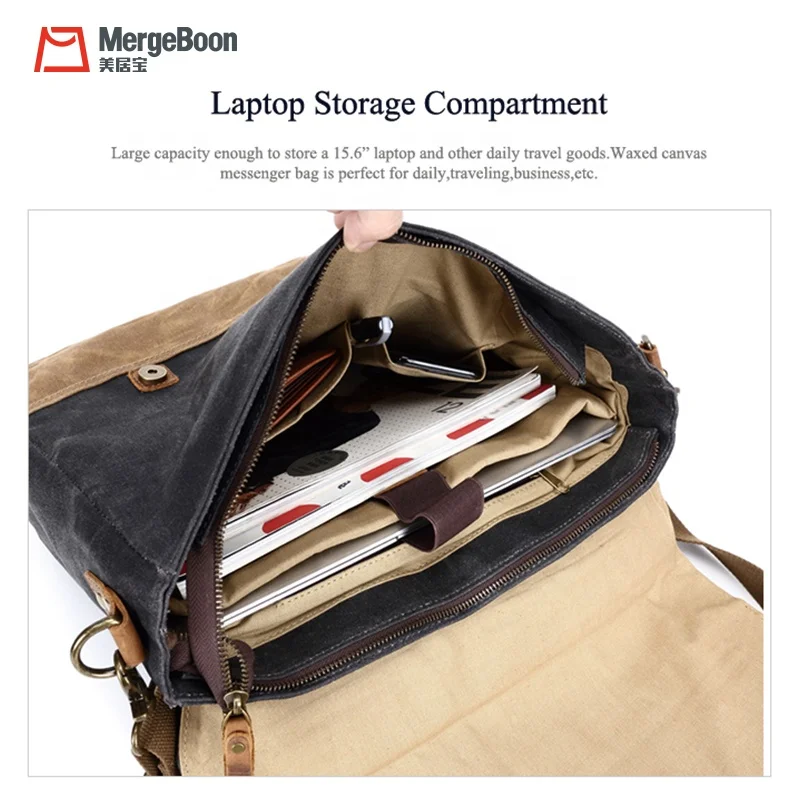 Factory custom vintage canvas and leather laptop messenger bag for man