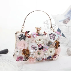2022 Hot Selling Pearl Embroidery Party Bag Handmade Luxury Purse Evening Clutch Bags With Crystal Flower Designer Handbags