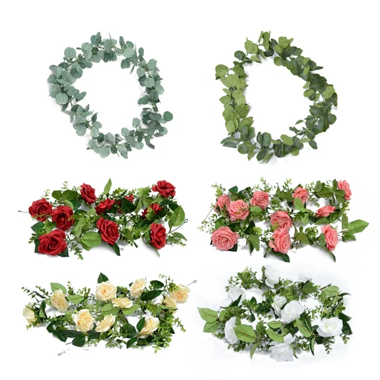 Hot Sale Wedding Decoration Green Eucalyptus Leaves Artificial Garland Flowers Wreaths