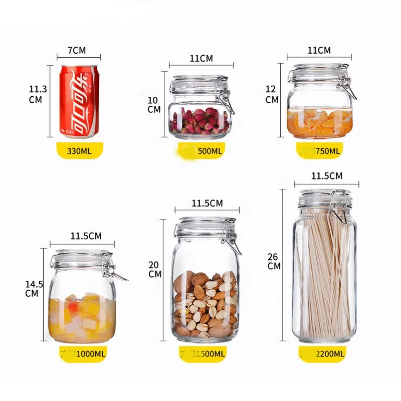 Wholesale 500 ml Clear Wide Mouth Glass Kitchen Storage Bottles Jars 16oz 32oz Canning Mason Jar with Airtight Clip Top Lid