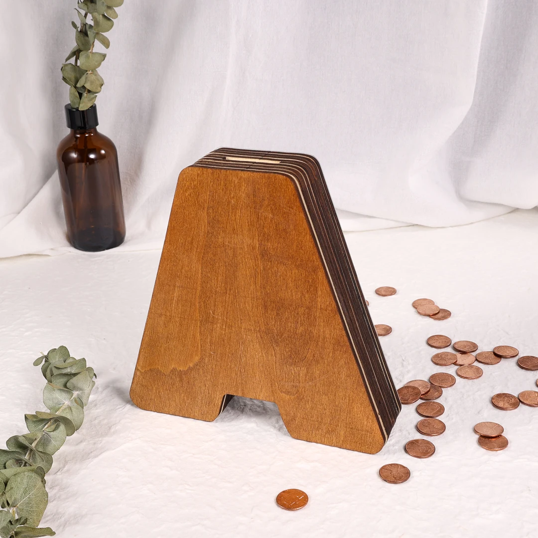 A-Z Letter Wooden Piggy Banks,Engraved Name On Acrylic Saving Money Boxes