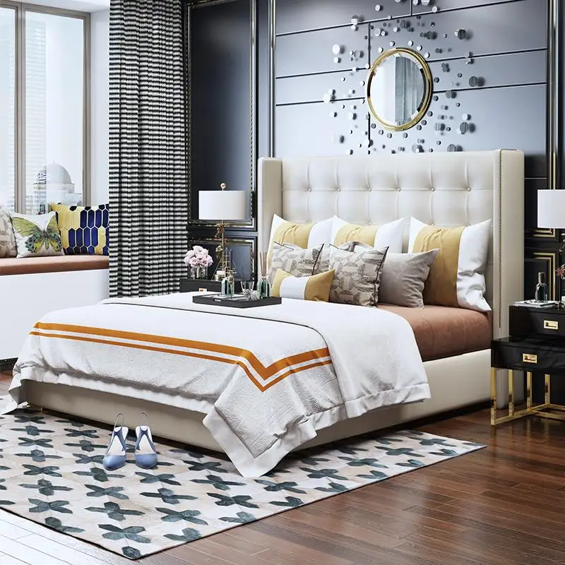 Light Luxury Designer Modern Leather King Size Queen Bed Frame Platform Metal beds With Storage Bedroom Bed Room Set Furniture