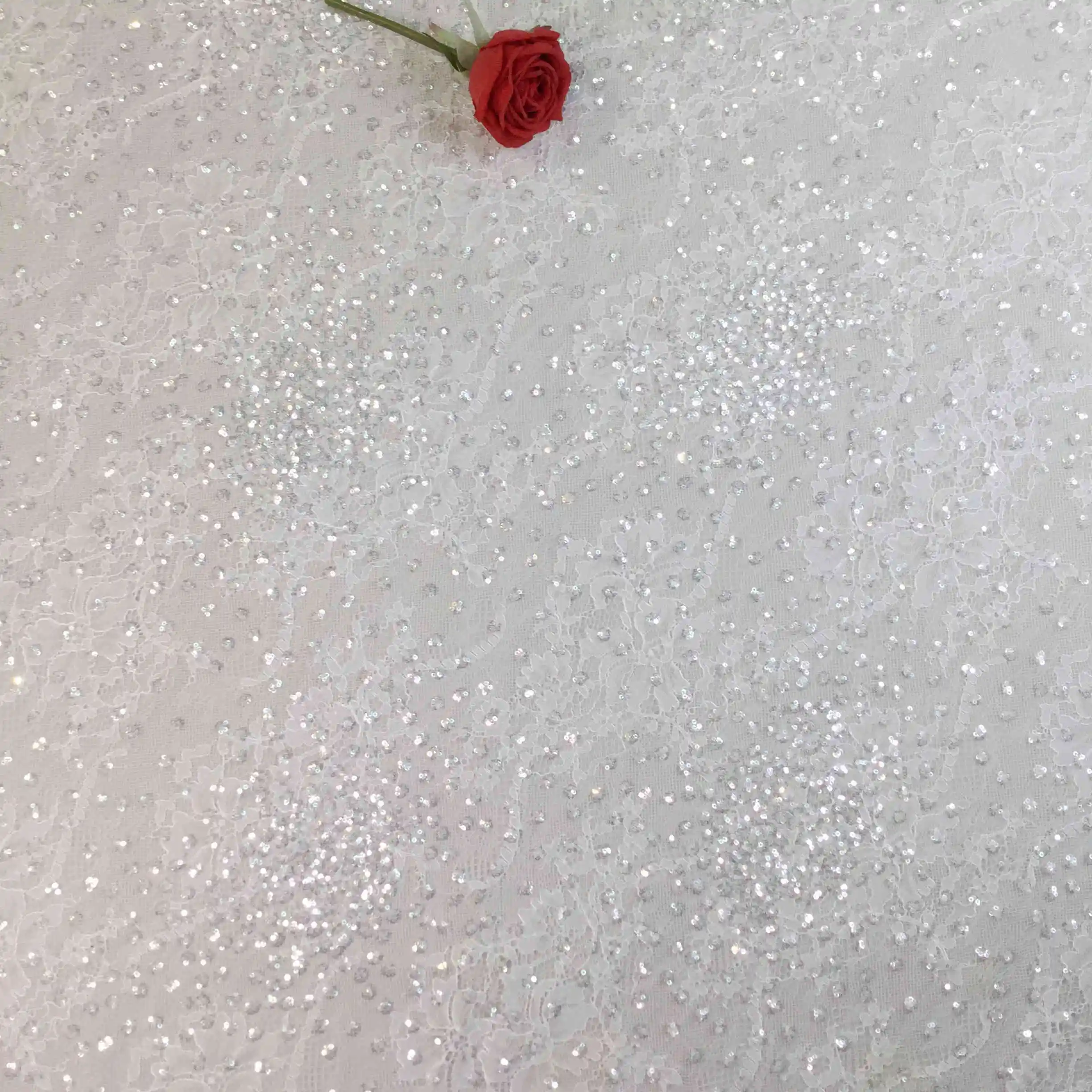 MX525 New arrival Elegant silver bridal tulle white Sequin embroidery lace fabric for wedding dress