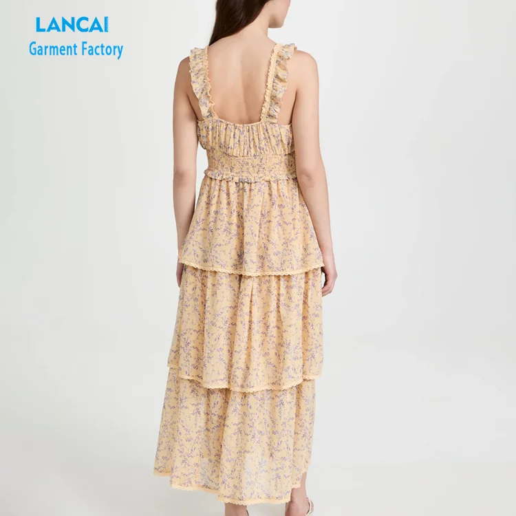 Garment Manufacturers Custom Girls Casual Dresses Floral Designer Clothes Print Dress