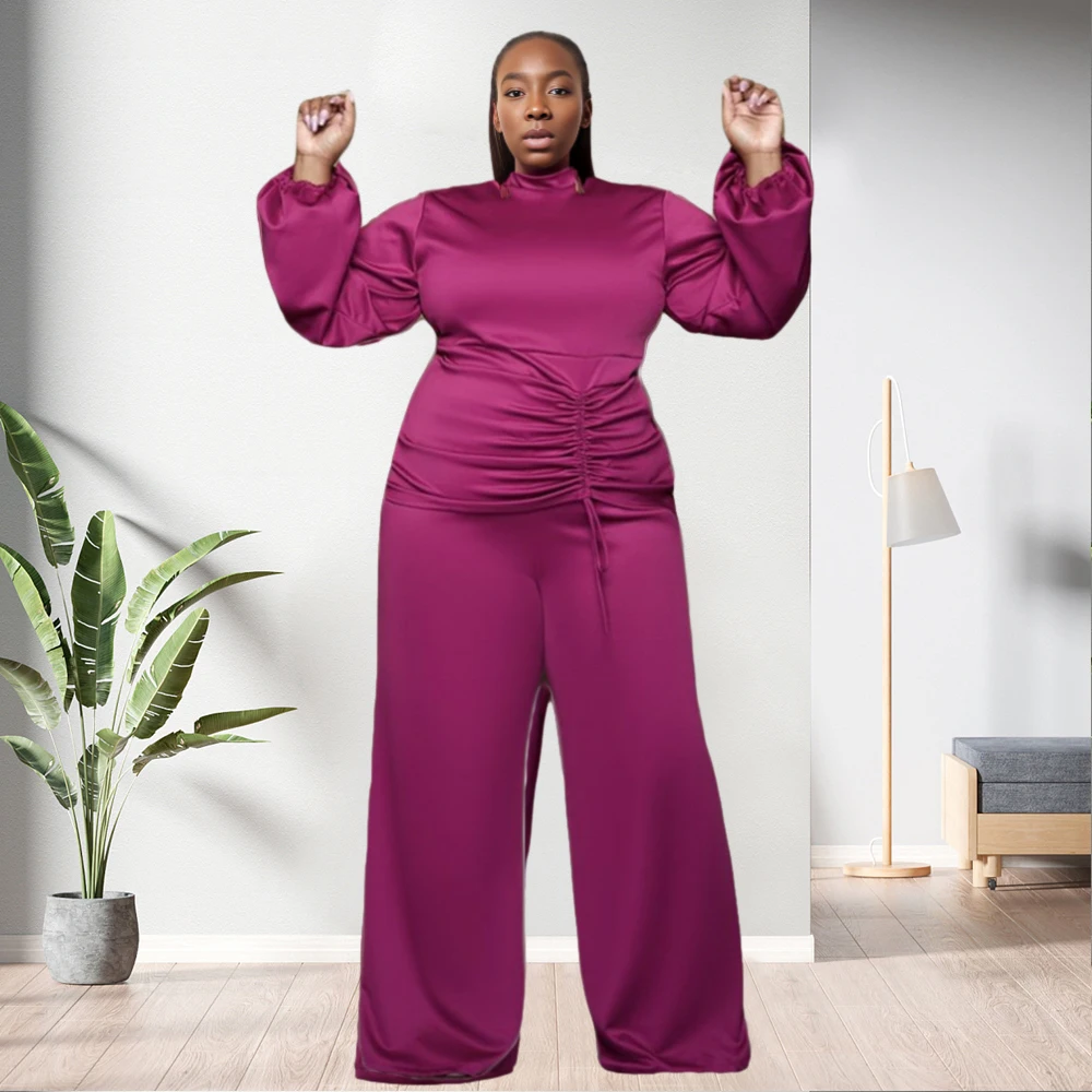 10910-MX33 Wholesale plus size high gloss polyester women outfit casual two piece set sehe fashion