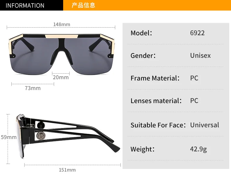 Fashion oculos de sol Big Frame Glasses uv400 New Shades mens sunglasses luxury Women Sunglasses