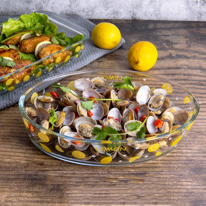 Wholesale printing oval  glass baking tart dish for microwave oven safe