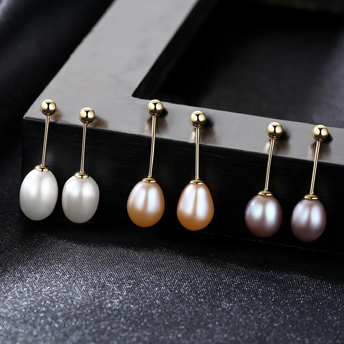 PAG&MAG Brand 925 Sterling Silver 3 Colors Simple Style 8-9mm Freshwater Pearl Women Stud Earrings