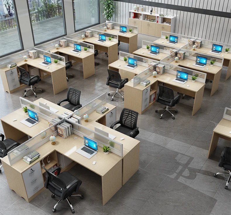 Large space 1/2/3/4/6 seaters workstation office furniture L- shaped wooden MDF 4 person office workstation