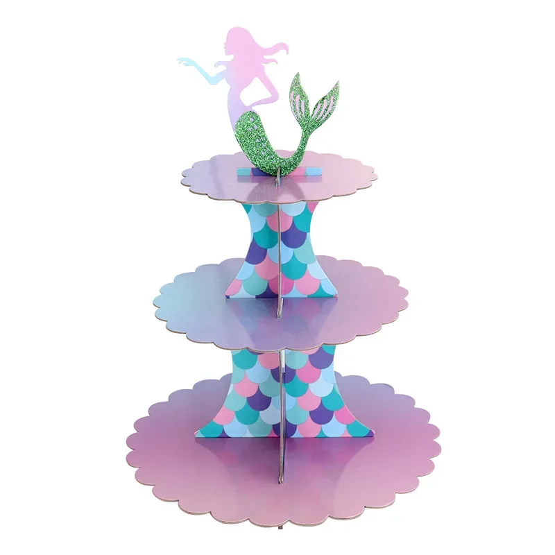Wholesale Colorful 3 Tier Wedding Round Cupcake Cardboard Stand  Party Tableware Disposable Food Display Tray Cake Paper Stand