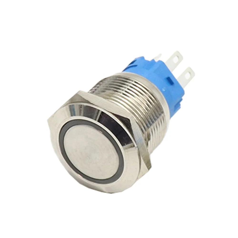 22mm 8 Pins Metal Push Button Switch 2C 2NO 2NC Momentary/Latching LED Power Light Waterproof Self-Locking