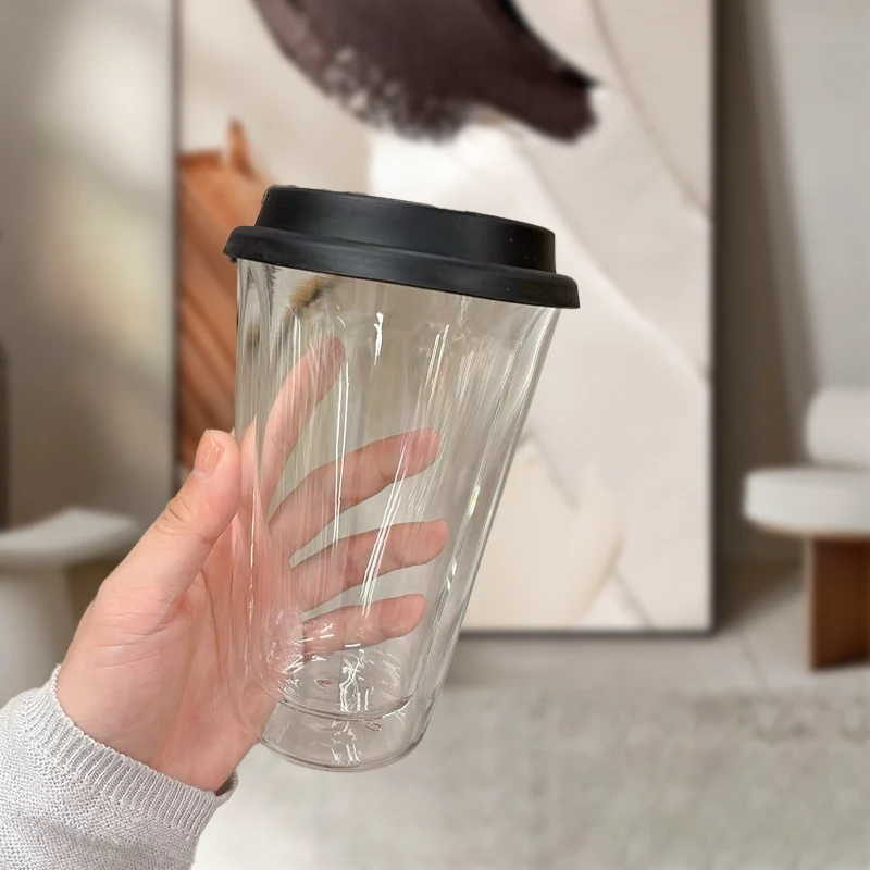 Wholesale High Borosilicate Glass Travel Coffee Mug Double Wall Layer with Silicone Lid and Sleeve for Tea Cups & Saucers