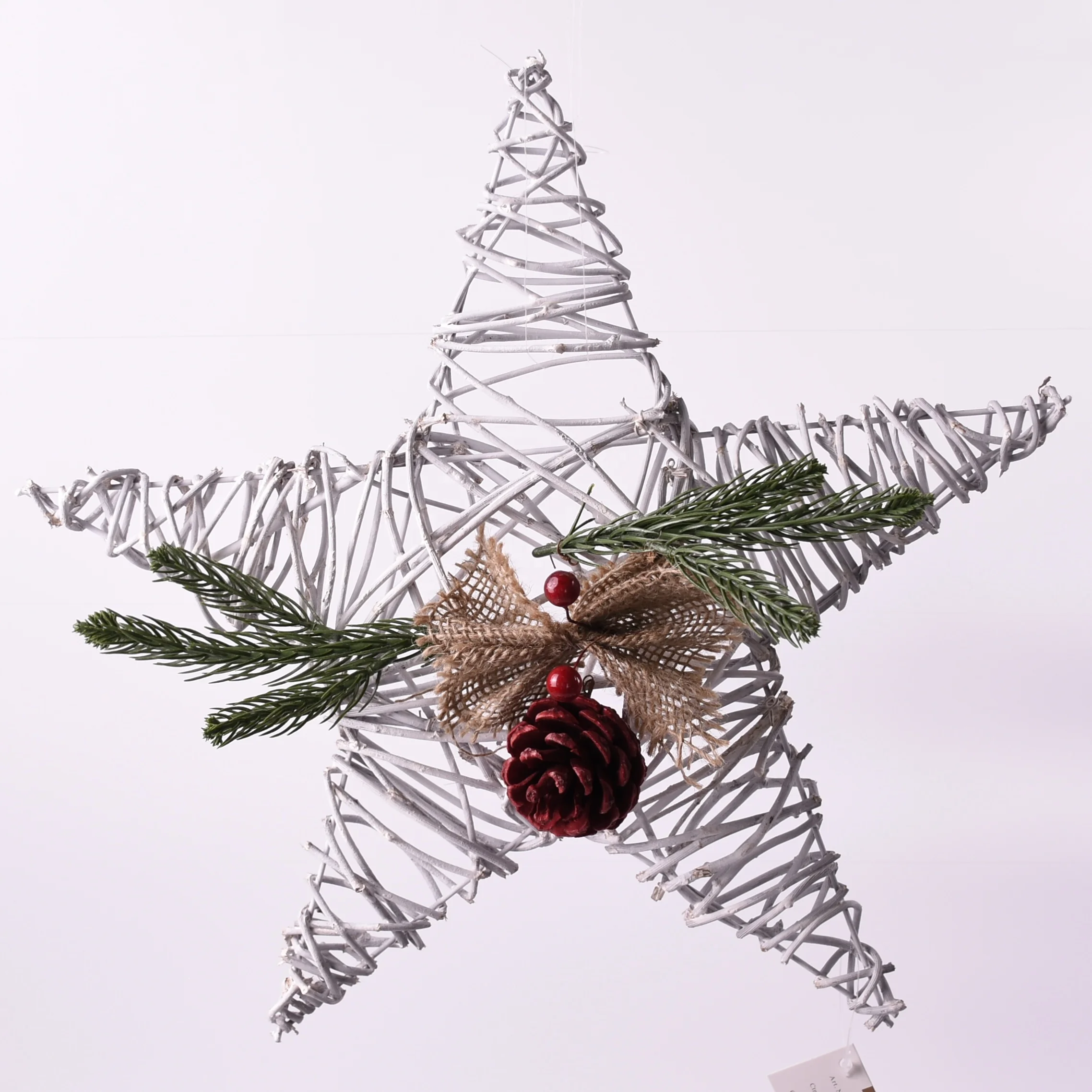 Hot Sale Multi Design Five-star Christmas Decorations wood and wicker Decor Christmas Wreath