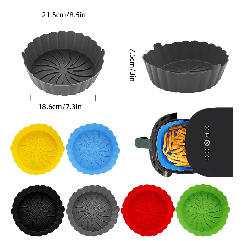 8inch Food Grade Silicone Airfryer Liners Baking Basket Accessories Reusable Air Fryer Silicone Liners Air Fryer Silicone Pot
