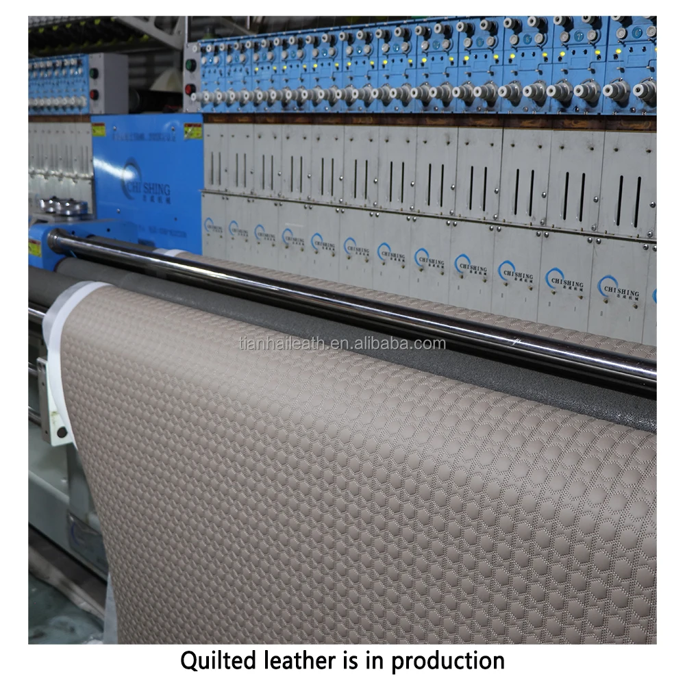 Quilted Leather Pvc Leather Metallic Colors With Checker And Stitching Upholtery Supplier