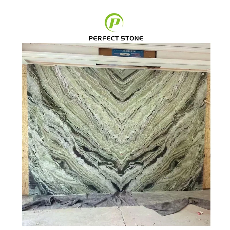 Bookmatched Green Marble for Indoor Background Wall Cladding Marble Stone