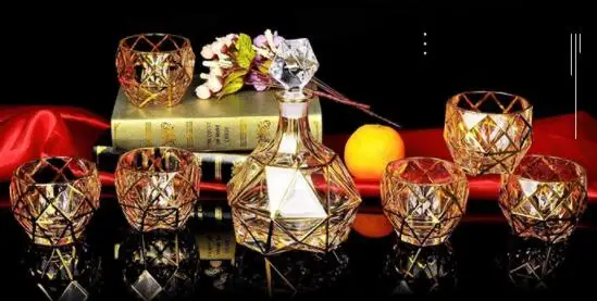 The Latest European Czech Crystal Glass Golden Whiskey Wineglass Set