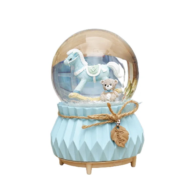 Wholesale Resin Rocking Horse Snow Globe Music Box Birthday Gift Snow Globe Glass