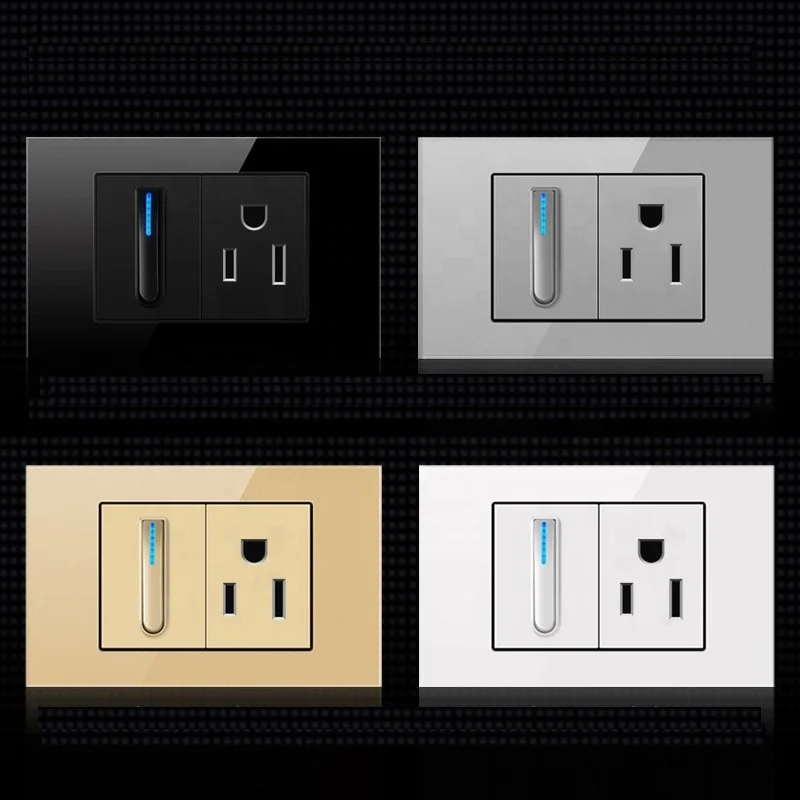 118 Grey American Standard Japanese Canada Brazil Thailand Wall Switch Socket Crystal Glass Panel 2 Gang 2Way USB Socket