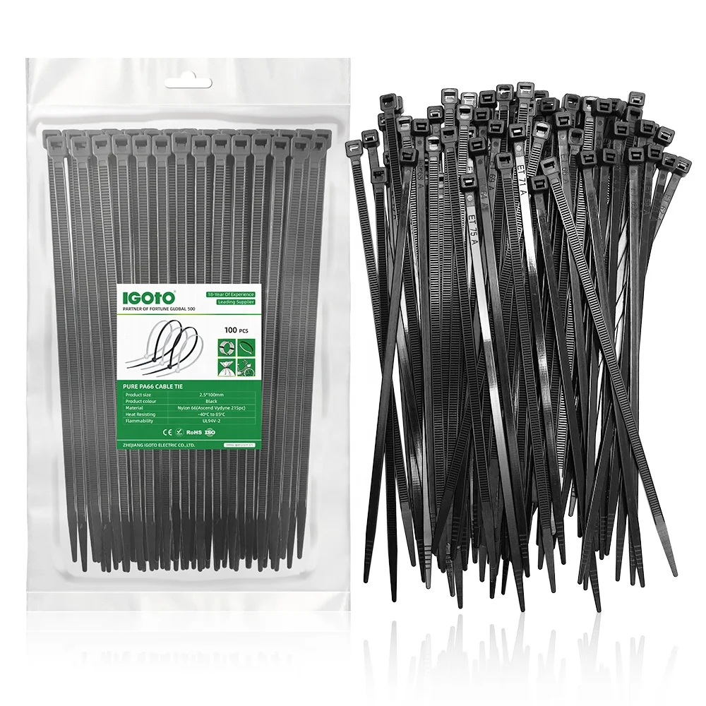 380mm 100mm 200mm 250mm 300mm 350mm 400mm OEM Manufacturer Nylon 66 Plastic UV Resistant Zip Cable Ties Self-locking Cable Tie