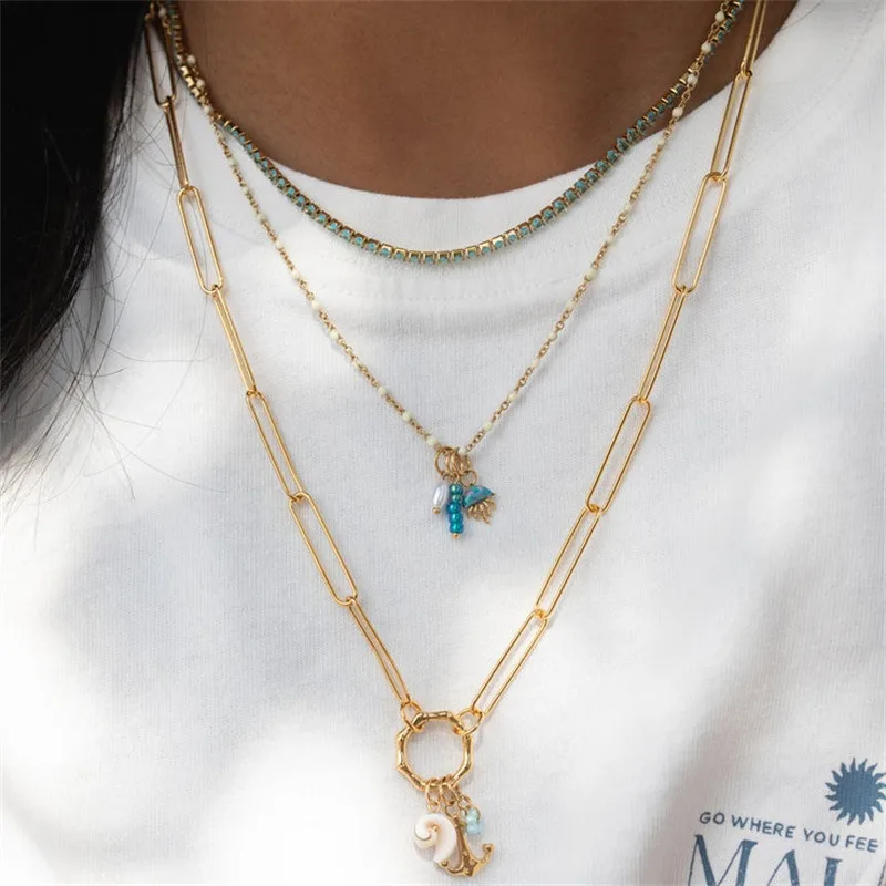 Custom Summer Beach Series DIY Pendant Necklace Cartoon Sea Star Shell Jellyfish Non Fading Jewelry Accessories