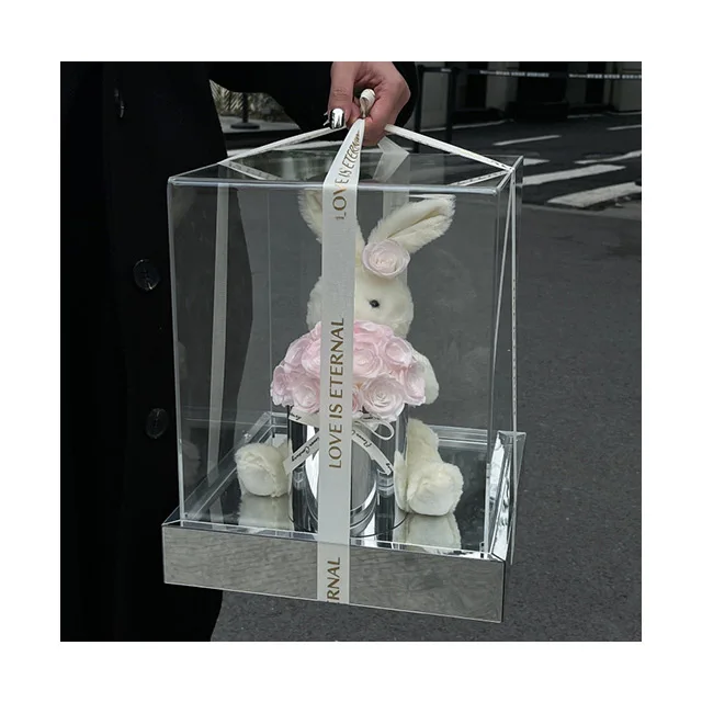 AM-PFE31 Ammy Preserved Flower in Acrylic gift box Eternal flower Bunny ear bendable doll cuddle bucket home decor accessories