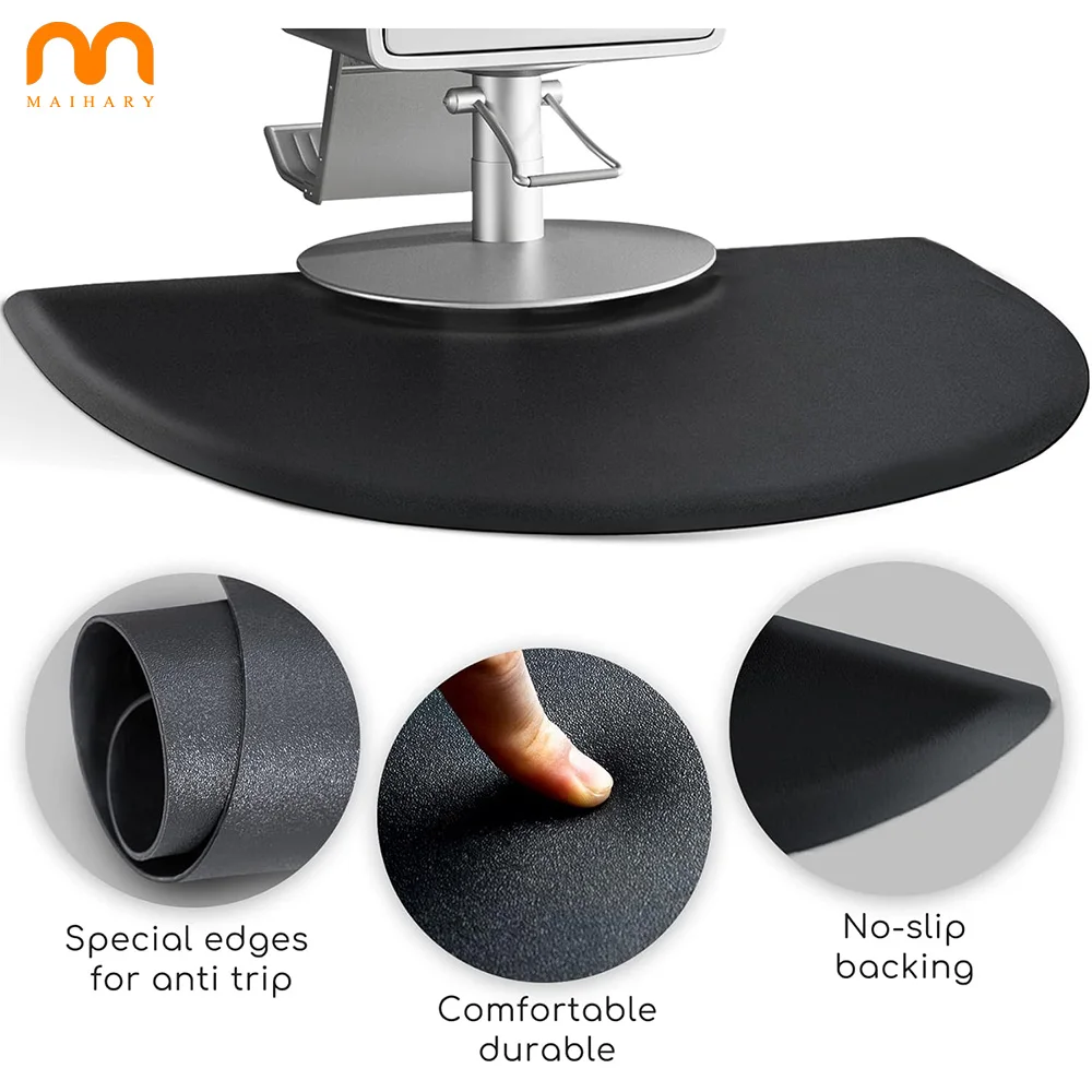 High Quality Waterproof Non-slip PU PVC Barbershop Salon Floor Mat Black Barber Anti-fatigue Relaxing Chair Mat With Custom Logo