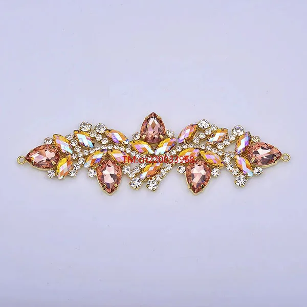 Shoes dress decorative applique gold base AB crystals unique designs sparkling sewing rhinestone appliques For Women Dressing